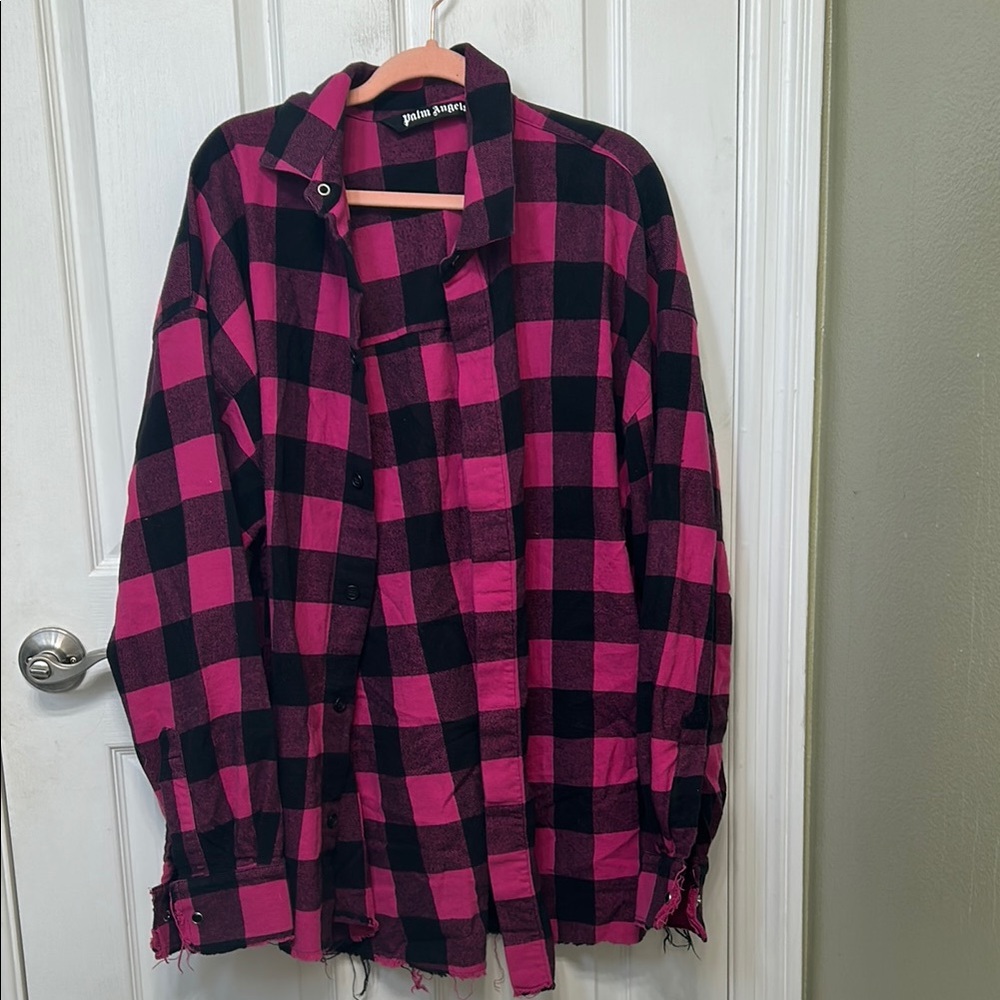 Palm Angels Pink and Black Plaid Button-Up Shirt